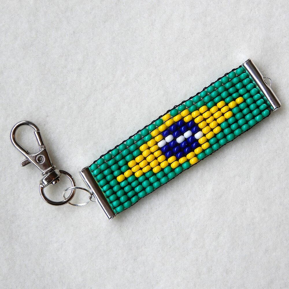 Brazil Brasil flag bead keychain, handmade